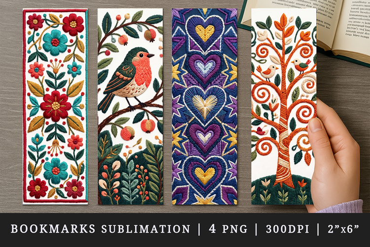 Embroidery bookmarks printable sublimation bookmark design