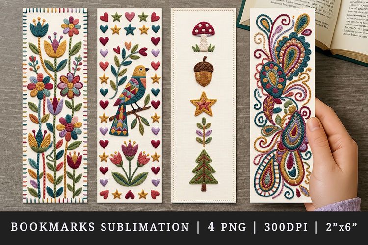 Embroidery bookmarks printable sublimation bookmark design