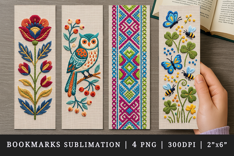 Embroidery bookmarks printable sublimation bookmark design