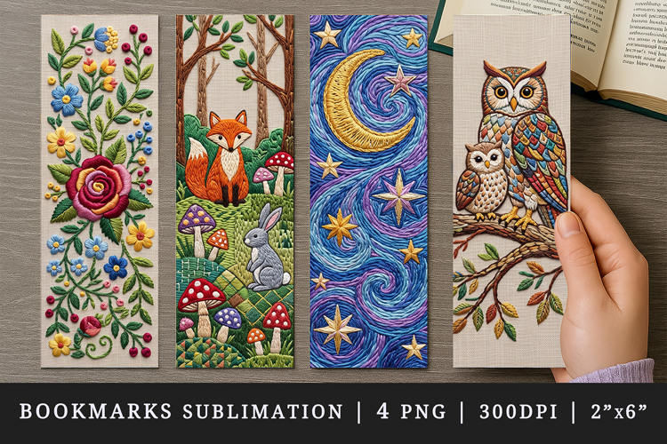 Embroidery bookmarks printable sublimation bookmark design