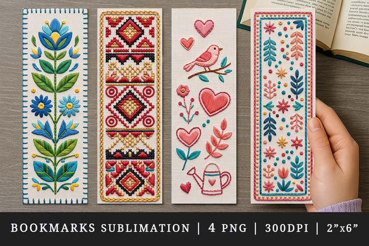 Embroidery bookmarks printable sublimation bookmark design
