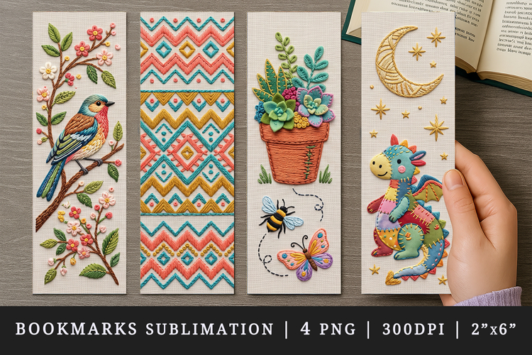 Embroidery bookmarks printable sublimation bookmark design
