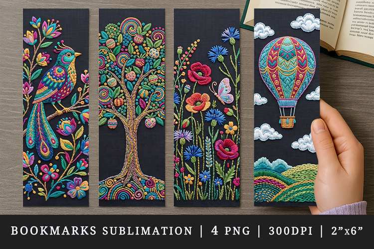 Embroidery bookmarks printable sublimation bookmark design