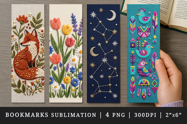Embroidery bookmarks printable sublimation bookmark design