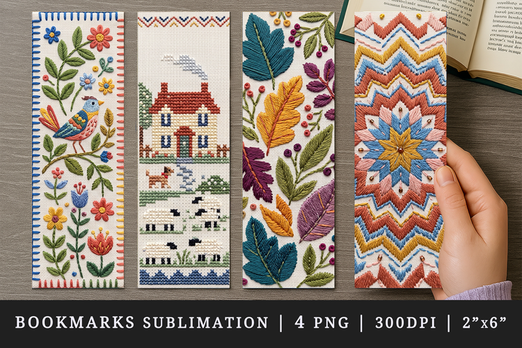 Embroidery bookmarks printable sublimation bookmark design