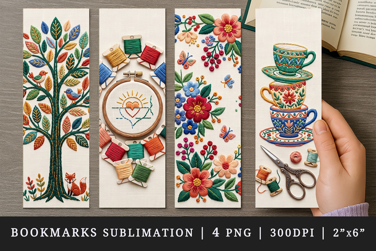Embroidery bookmarks printable sublimation bookmark design