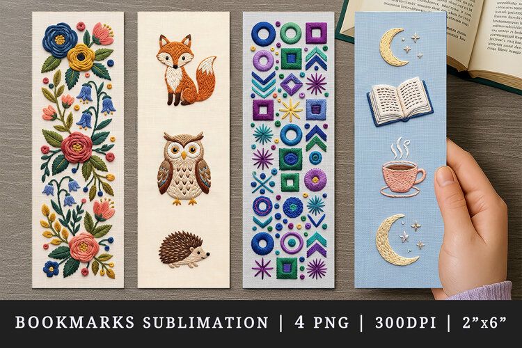 Embroidery bookmarks printable sublimation bookmark design example image 1