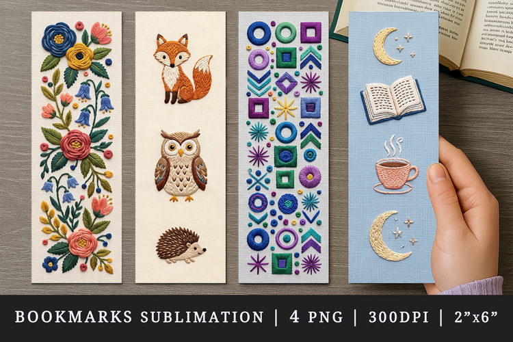 Embroidery bookmarks printable sublimation bookmark design