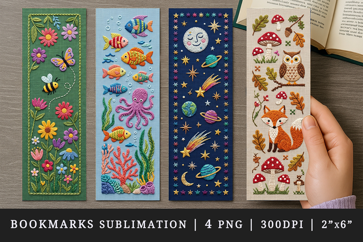 Embroidery bookmarks printable sublimation bookmark design
