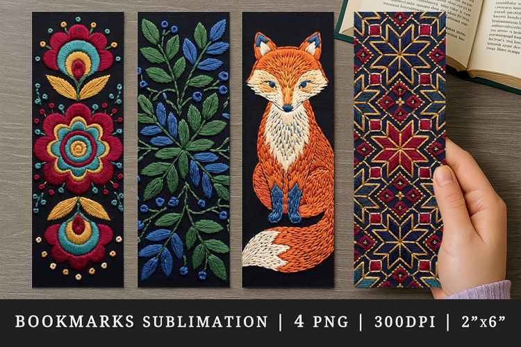 Embroidery bookmarks printable sublimation bookmark design