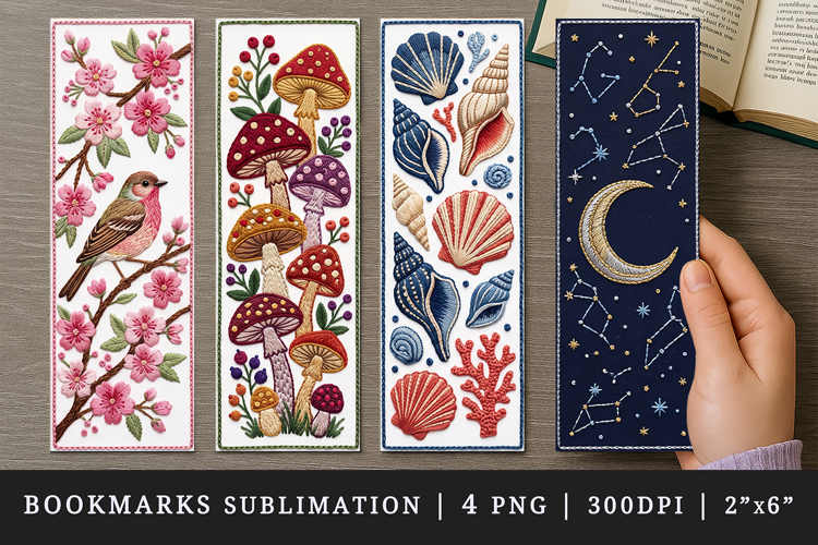 Embroidery bookmarks printable sublimation bookmark design