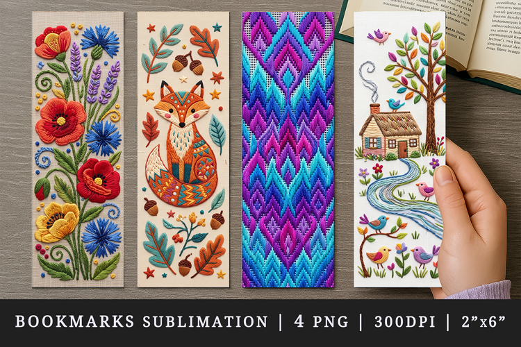 Embroidery bookmarks printable sublimation bookmark design