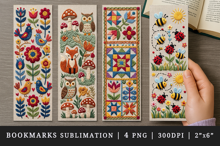 Embroidery bookmarks printable sublimation bookmark design
