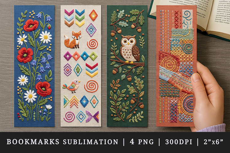 Embroidery bookmarks printable sublimation bookmark design