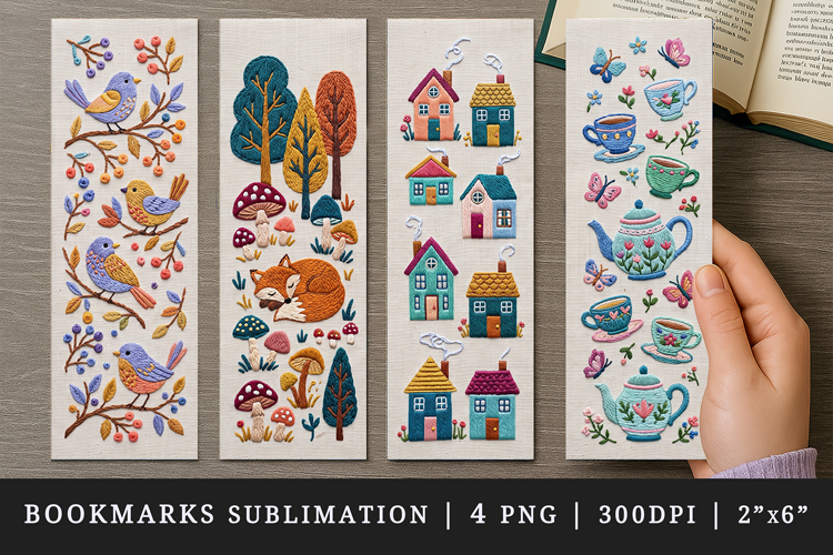 Embroidery bookmarks printable sublimation bookmark design