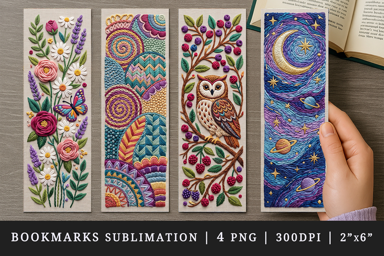 Embroidery bookmarks printable sublimation bookmark design