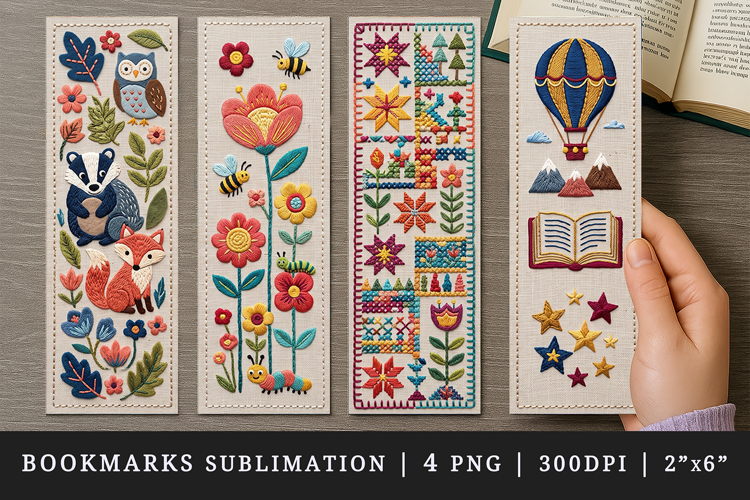 Embroidery bookmarks printable sublimation bookmark design