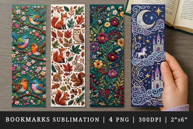 Embroidery bookmarks printable sublimation bookmark design example image 1