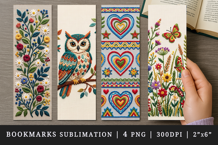 Embroidery bookmarks printable sublimation bookmark design