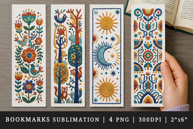 Embroidery bookmarks printable sublimation bookmark design
