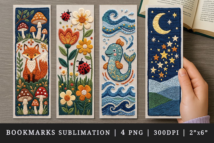 Embroidery bookmarks printable sublimation bookmark design