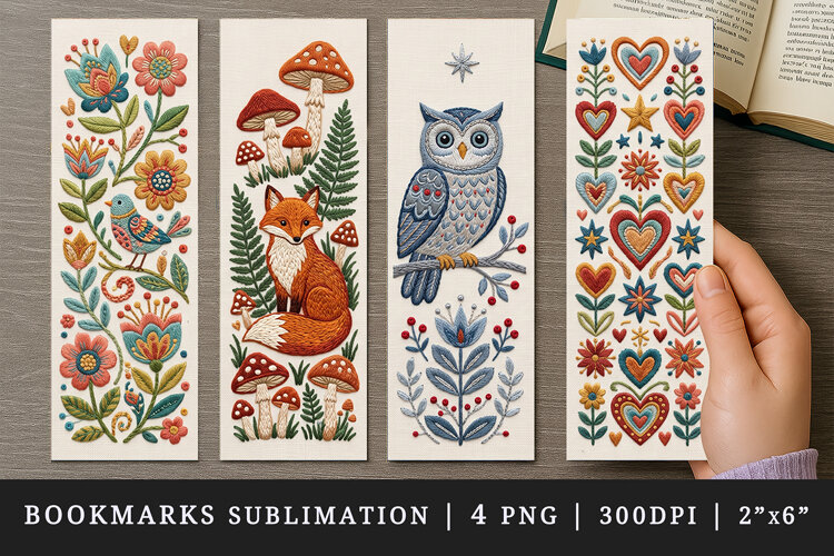 Embroidery bookmarks printable sublimation bookmark design example image 1