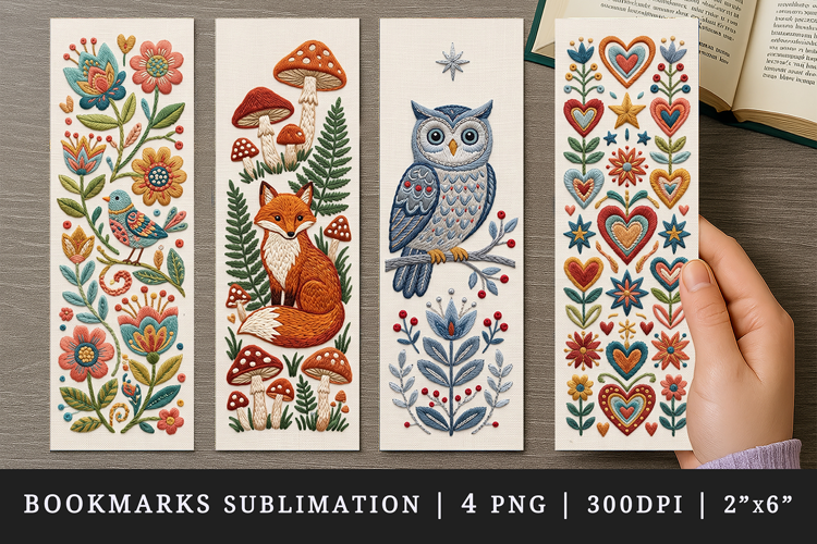 Embroidery bookmarks printable sublimation bookmark design