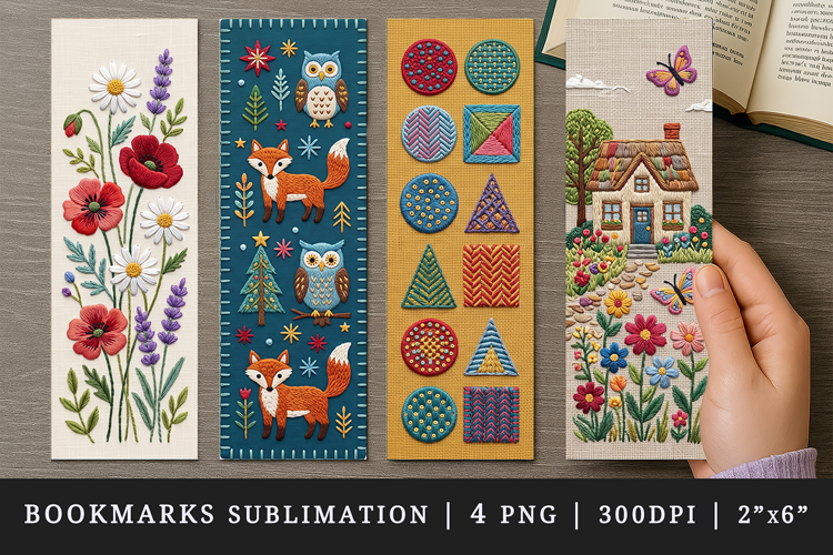 Embroidery bookmarks printable sublimation bookmark design
