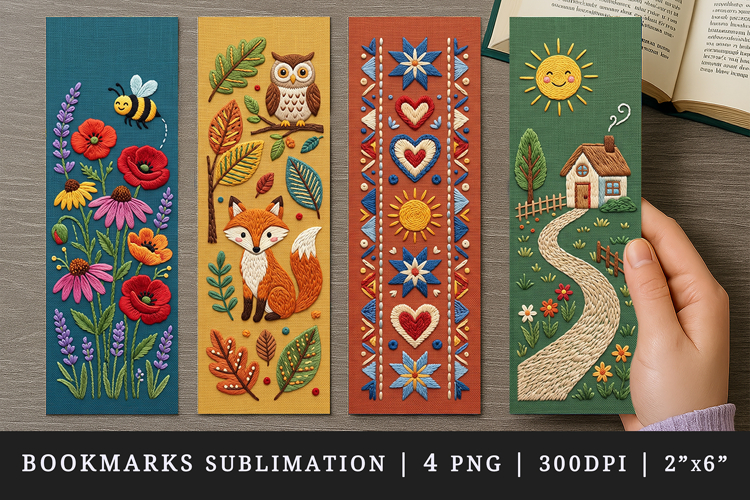 Embroidery bookmarks printable sublimation bookmark design