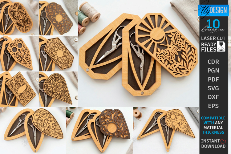 Embroidery Scissors Wooden Cases Laser Cut Bundle | Boho SVG