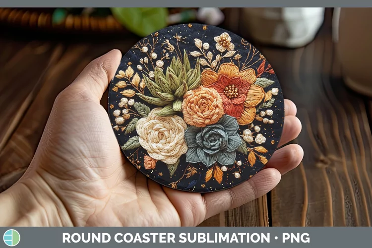 Embroidery Succulents Round Coaster Sublimation Coaster Desi