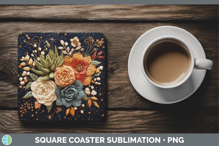 Embroidery Succulents Square Coaster Sublimation Coaster Des