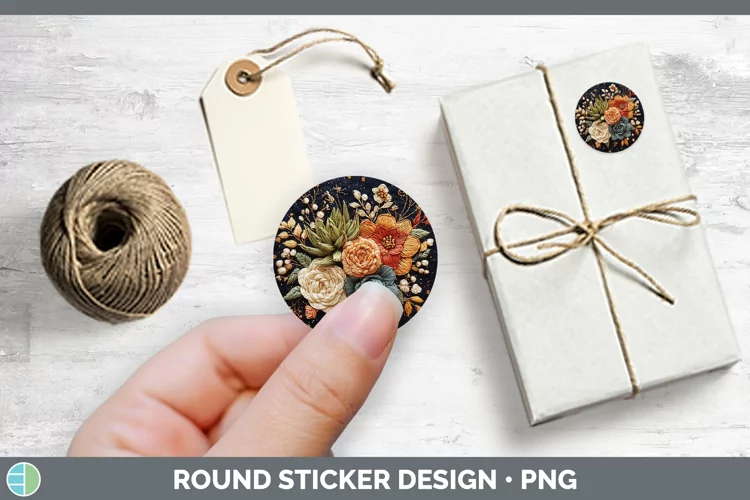 Embroidery Succulents Stickers | Round Labels Designs