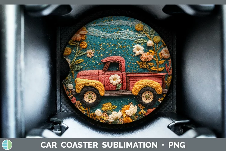Embroidery Vintage Truck Car Coaster Sublimation Designs