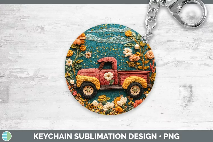 Embroidery Vintage Truck Keychain Sublimation Keyring Design