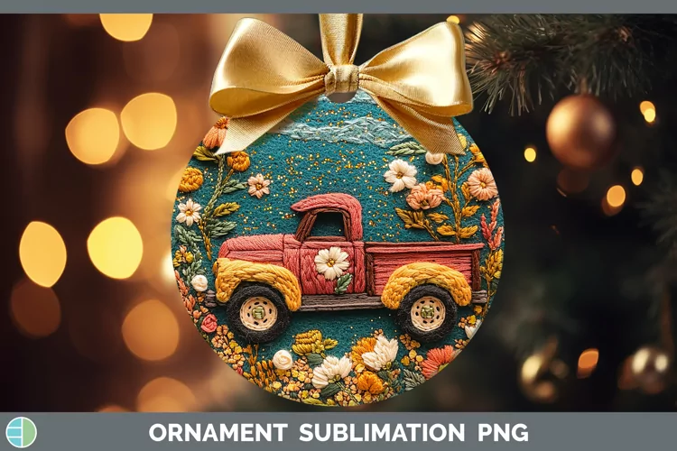 Embroidery Vintage Truck Ornament Sublimation Bauble Designs