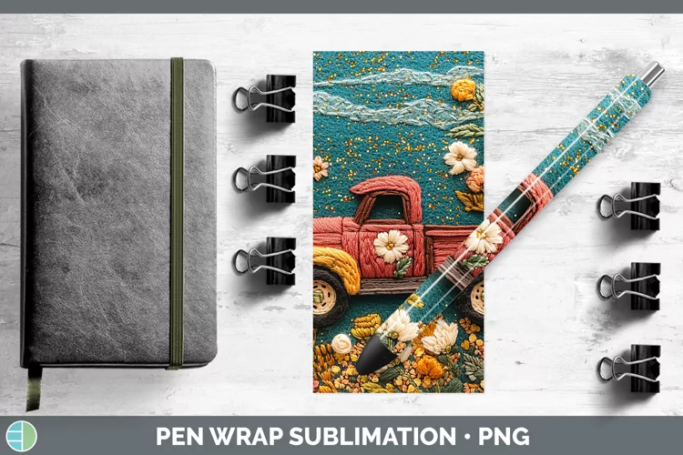 Embroidery Vintage Truck Pen Wrap Sublimation Pen Designs