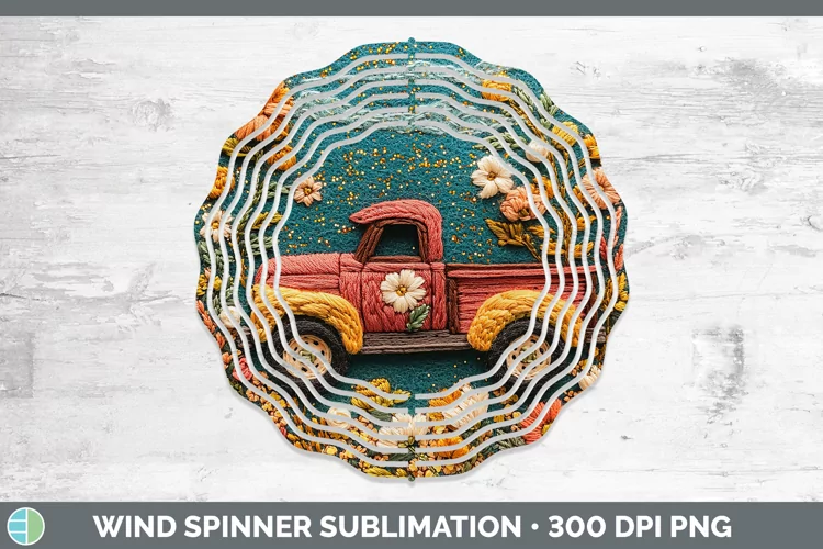Embroidery Vintage Truck Wind Spinner Sublimation Spinner De