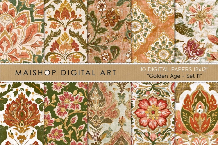 Emerald and Coral Boho Chic Floral Patterns example image 1