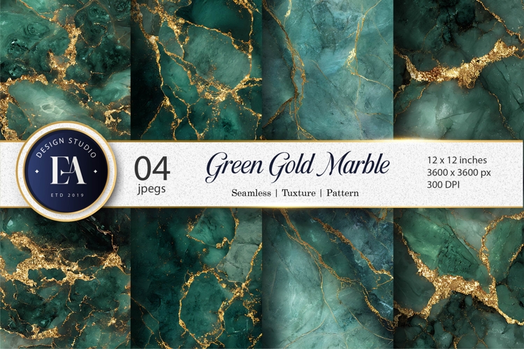 Green Marble Stone with Gold Accent Seamless Digital Paper