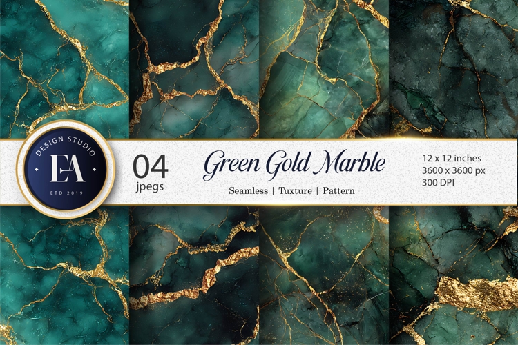 Green Marble Stone with Gold Accent Seamless Digital Paper