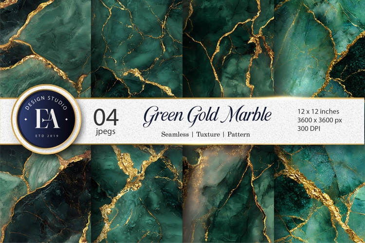 Emerald Green Marble Gold Detail Seamless Digital Paper