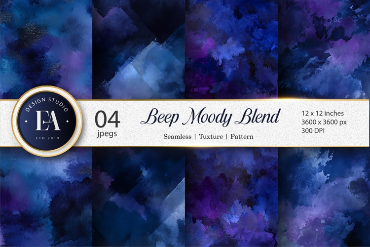 Deep Blue Purple Moody Watercolor FX Digital Paper