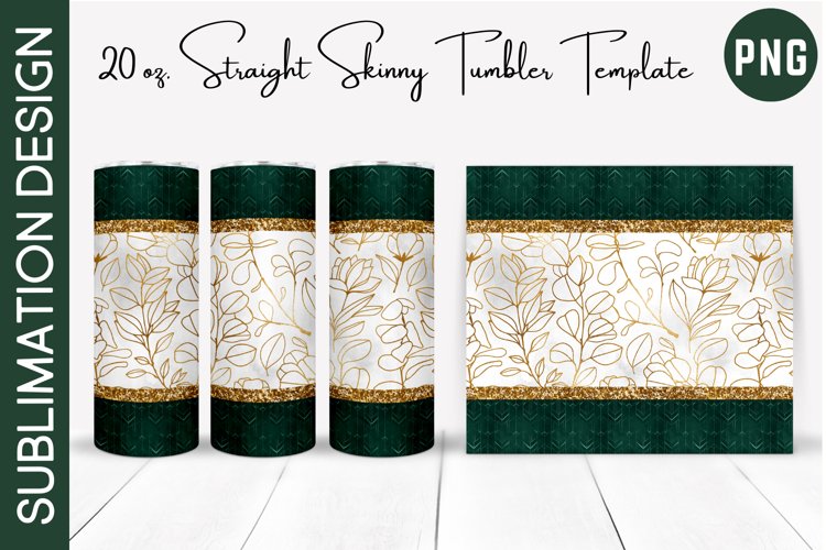 Emerald with Gold Accents 20 oz Skinny Tumbler Wrap