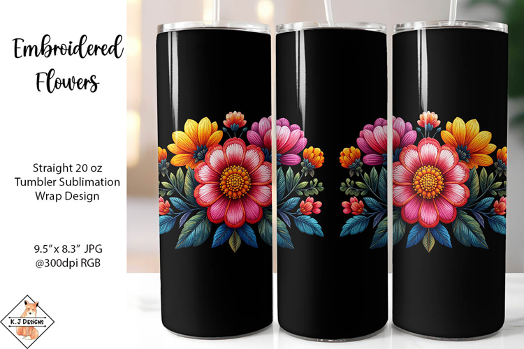Embroidered Flowers Tumbler Sublimation Wrap