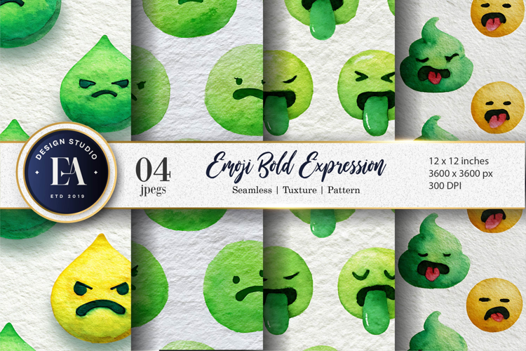 Bold Expression Emoji Face Watercolor Seamless Digital Paper