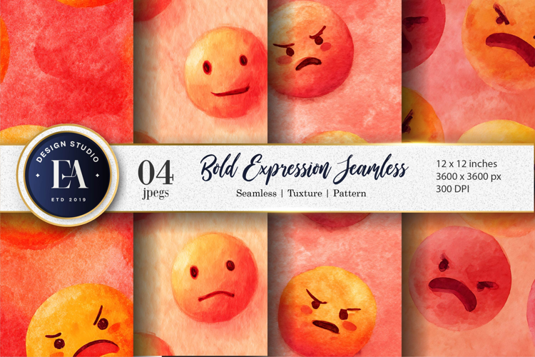 Emoji Face Watercolor Bold Expression Digital Paper