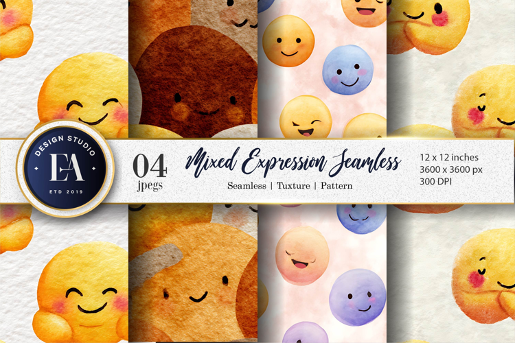 Bold Watercolor Emoji Face Expression Seamless Digital Paper