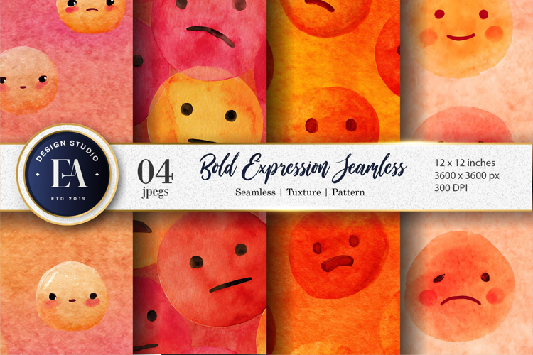 Bold Expression Watercolor Emoji Face Digital Paper