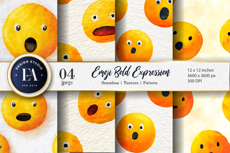 Emoji Face Bold Watercolor Expression Digital Paper